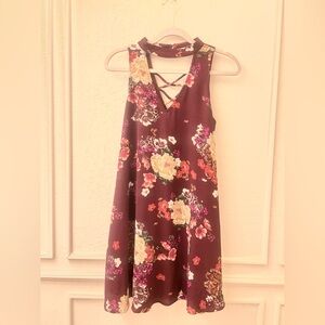 Blue Rain Floral Mini Dress - Burgundy and Multicolor Floral